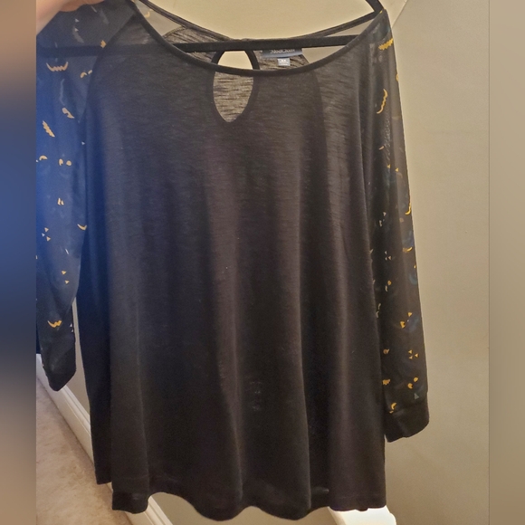 Modcloth Halloween Jack o lantern sheer sleeved top  🎃 - Picture 2 of 5